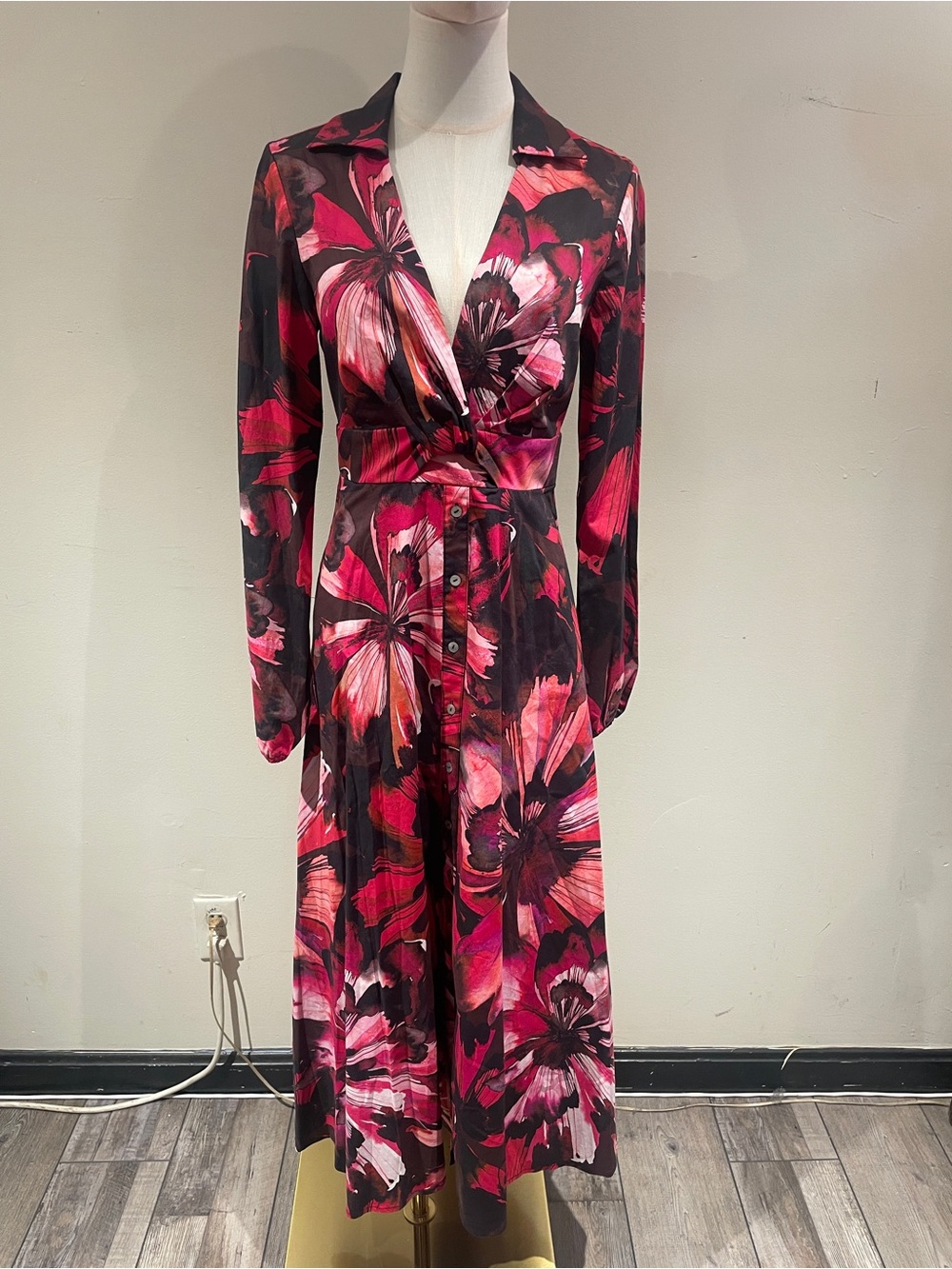 NWT Hutch Cindy Watercolor Floral Stretch Poplin Midi Dress Small